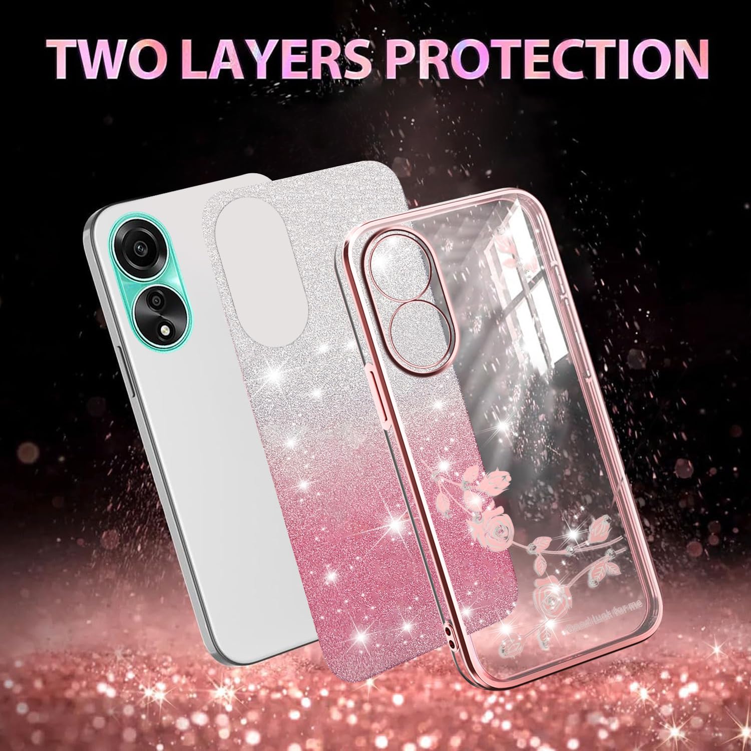 Acquista Custodia per OPPO A78 A58 A18 A38 A79 4G A98 A96 A76 A16 A15 A57 A77 5G Reno 10 Pro 8 7 Lite 6 Cover trasparente Glitter lucida Bling Silicone morbido