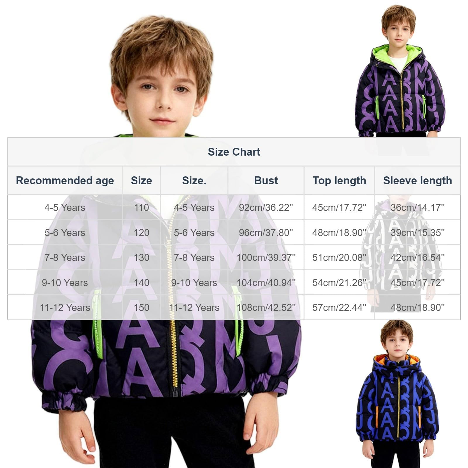 Giacca invernale da ragazzo calda e corta piumino, piumino imbottito con cappuccio rimovibile per bambini, leggero trapuntato, abbigliamento scolastico, abbigliamento preppy 4-12 anni