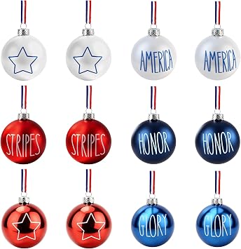 12PCS 4th of July Ball Ornaments Red White and Blue Patriotic Decorations for Independence Day Americana Decor