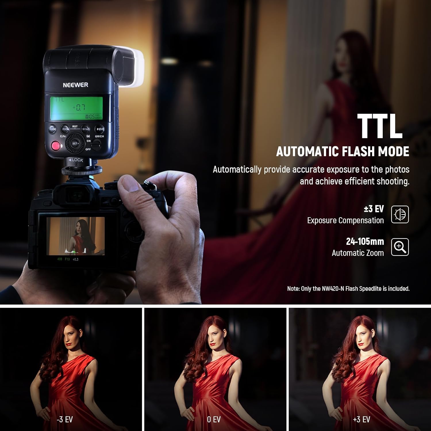 NEEWER NW420-N Mini TTL Speedlite Flash, 2.4G Master Slave Mode GN36 HSS Speedlight, Compatible with Nikon D4 D5 D6 D90 D750 D780 D800 D810 D850 D3500 D5300 D7500 Z9 Zfc Z50 Z5 Z6 Z7 Z6II Z7II