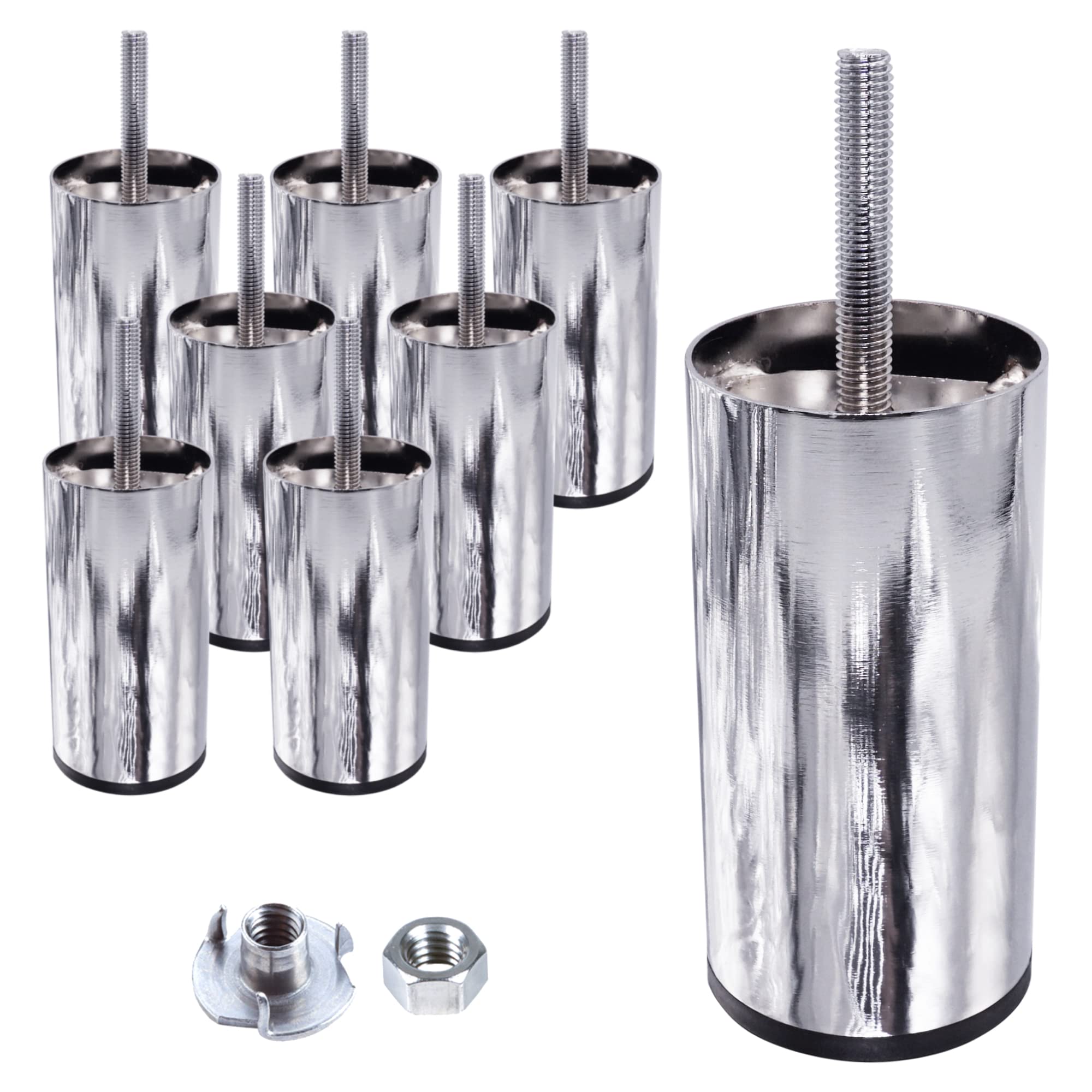 SKIR'CO 8 patas para muebles de 12 cm de altura, patas de metal cromado brillante, patas de armario M8, patas redondas para sofá, tuercas incluidas