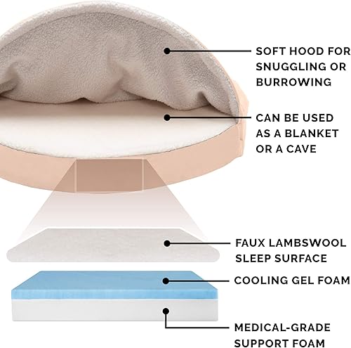 Miniatura 4 de Cama Furhaven de sherpa y gamuza acogedora - Cama para perro de espuma de gel refrescante, color crema, 26 pulgadas