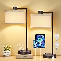 Vista 1 de Luvkczc Lámpara de Mesa para Dormitorio Juego de 2 con Puertos USB C+A - Lámpara de Noche Totalmente Regulable Sin Escalones con Pantalla de Lino