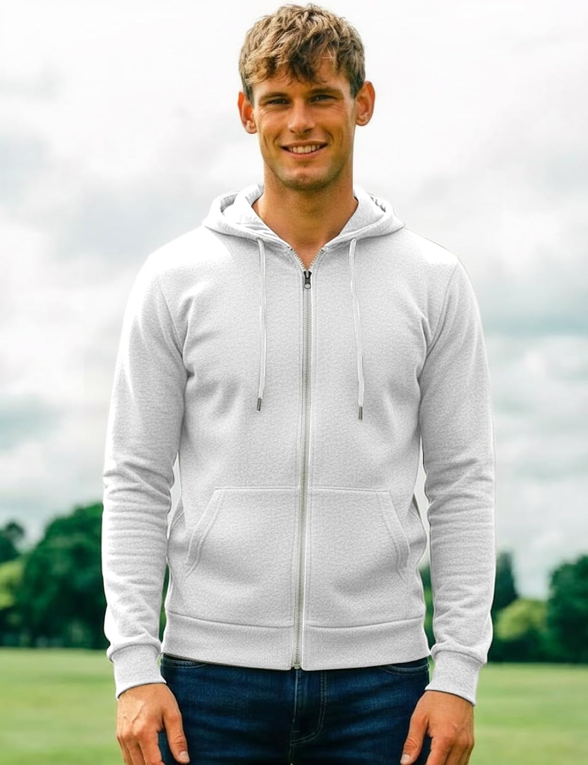 H2H Men's Zip Up Hoodie Lightweight Long Sleeve Basic Slim Fit Cotton SweatShirt with Pocket - Image 2