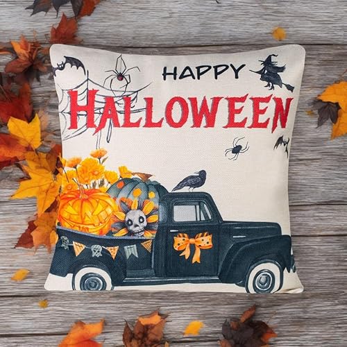 Miniatura 4 de Fundas de almohada decorativas de 18 x 18 pulgadas, para Halloween, de lino, para el hogar, cama, decoración para sofá