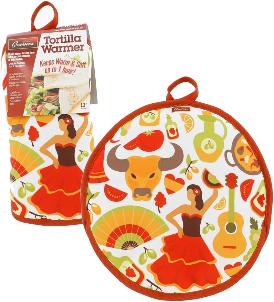 Tortilla Warmer 12” – Insulated, Microwaveable Fabric Pouch by Cameron’s Products – Keeps Tortillas Heated for up to One Hour (Fiesta Design)