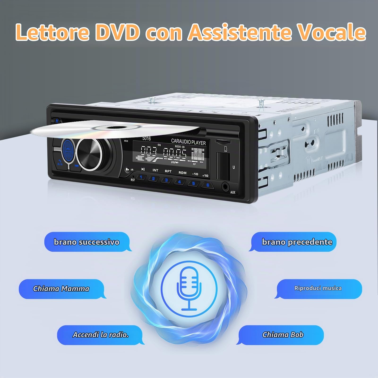 NHOPEEW 1Din Autoradio con Lettore CD - Lettore DVD auto con chiamate in vivavoce Bluetooth - Ricevitori audio con radio AM/FM - DVD/USB/Slot per scheda SD/Porta AUX + Telecomando