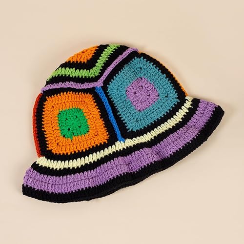 Miniatura 5 de Sombrero de cubo de ganchillo de punto para mujer, hecho a mano, diseño floral, sombrero de ala ancha para pesca al sol