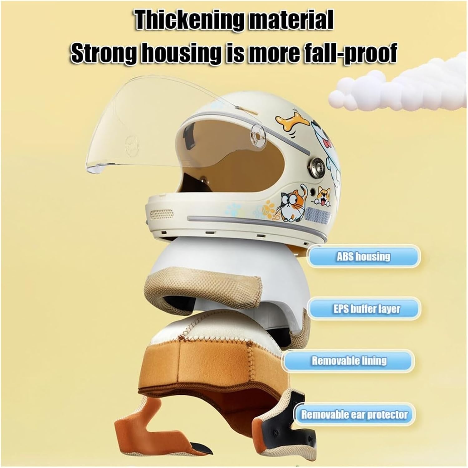 Fashion Cool Full Face Kids Motorcycle Helmet with Visor, Retro Lightweight Youth Motorcycle Helmet for Moped Bicycle ATV Street Go-Kart Dirt-Bike Electric Scooter, DOT Approved