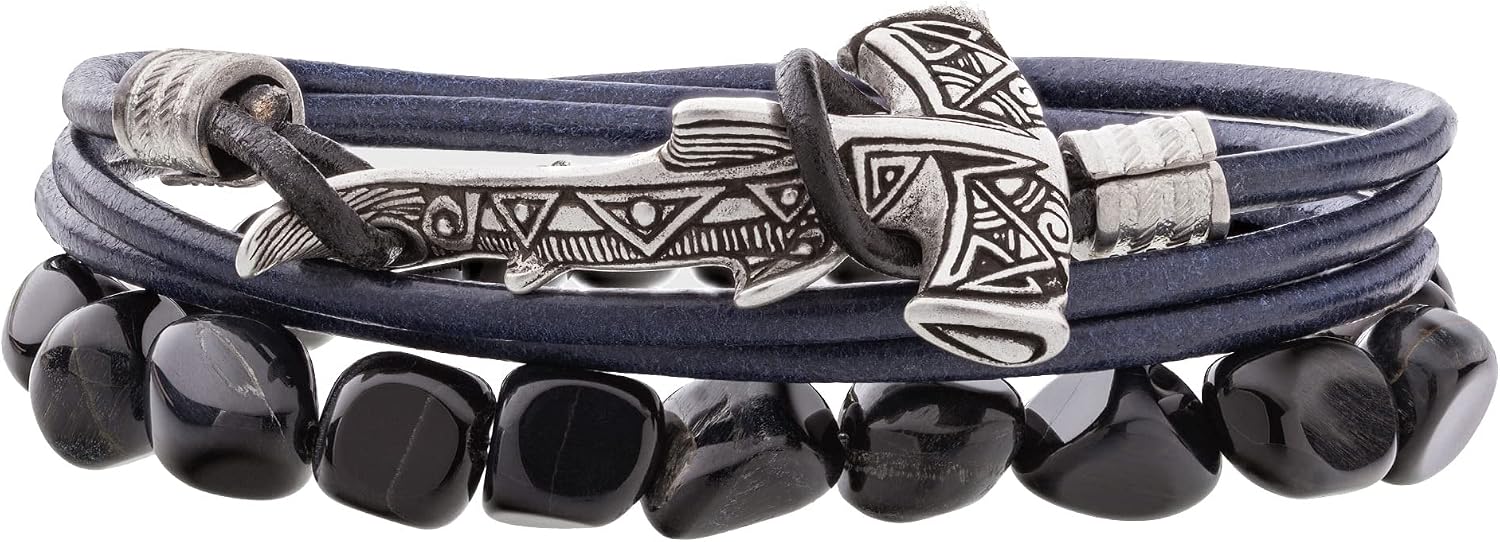 Maori Leather Bracelet with Hammerhead Shark Armband for Men and Women Polynesian Nautical Tribal Beach Ocean Jewelry Gift for Him and Her