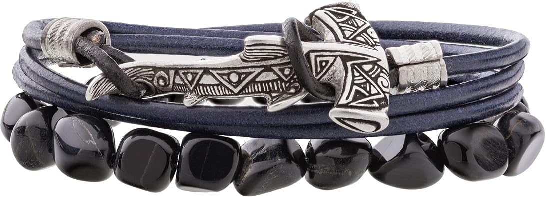 Maori Leather Bracelet with Hammerhead Shark Armband for Men and Women Polynesian Nautical Tribal Beach Ocean Jewelry Gift for Him and Her