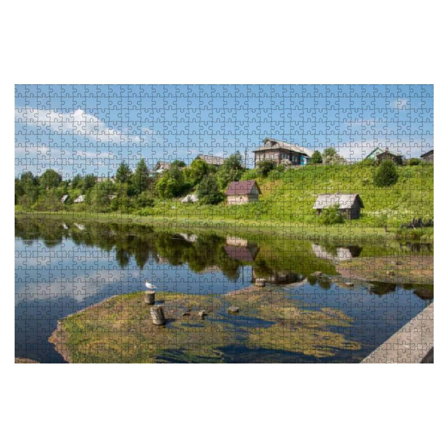 1000 Piece North Russian Village isady Summer Day emca River Old Cottages on The Large Piece Jigsaw Puzzles for Adults Educational Toy for Kids Creative Games Entertainment Wooden Puzzles Home Decor