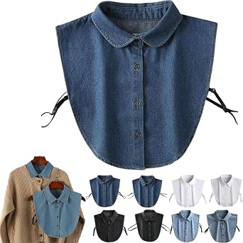 Denim False Collar for Women, Vintage Detachable Jean Faux Collar, Button Down Shirt Blouse Layering Piece Tops and Dresses