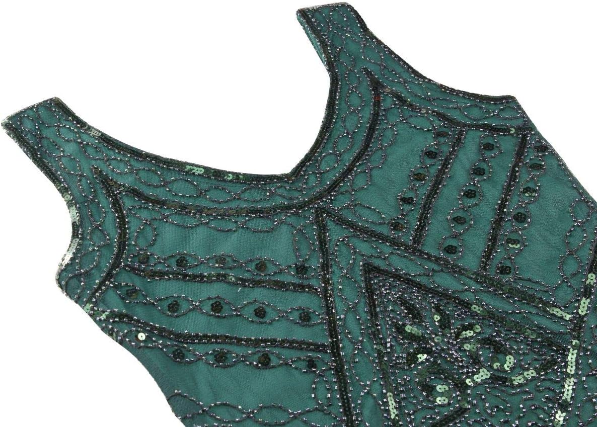 Dancing Stone 1920s Sequin Mermaid Formal Long Flapper Gown Party Evening Dress With 20s Accessories Set (XXL, Style Sequin Black Green)