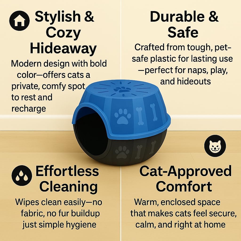 Cat Cave - Cozy Cat Bed Cave for Relaxation, Durable Plastic Cat Houses for Indoor Cats, Modern Design, Easy to Clean, Loved by Cats, Large 12.5" H x 20" L x 15.3" W.