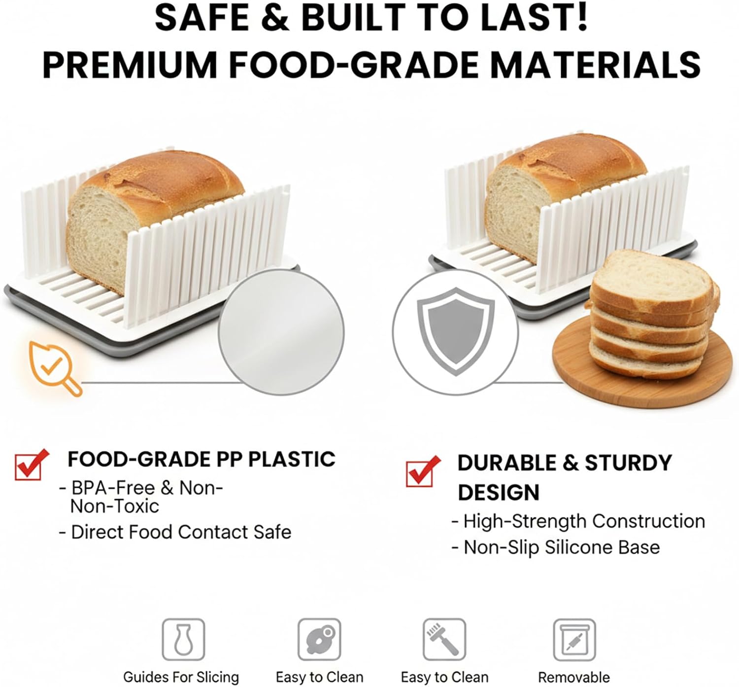 Foldable Bread Slicer for Homemade Bread with Stainless Steel Knife, Adjustable Thickness Cutting Guide with Crumb Tray, Compact Bread Cutter for Sourdough, Bagels, Cakes & Loaves