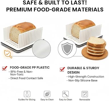 Bread Slicer for Homemade Bread, Adjustable Width Slicing Guide, Foldable and Compact Cutting Guide with Crumb Tray, Suitable for Homemade Bread, Bagels, Cakes