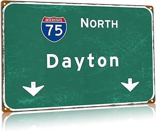 North Dayton Metal Tin Signs Interstate 75 Direction Signage Airport Highway Street Vintage Iron Poster Plaque Home Living Room Bar Restaurant Wall Decor 12x16 Inches