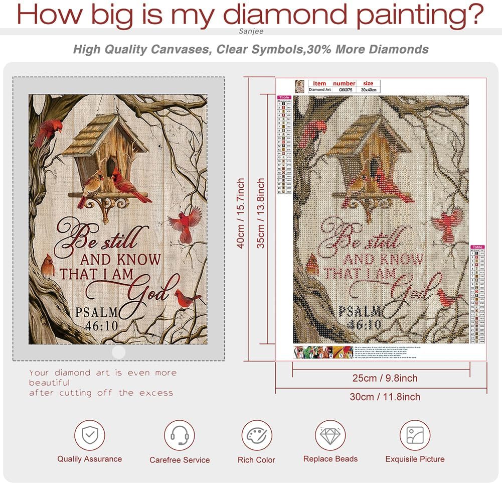 Sanjee Verses Diamond Art Painting Kits Cardinal for Adults, 12×16In image 4