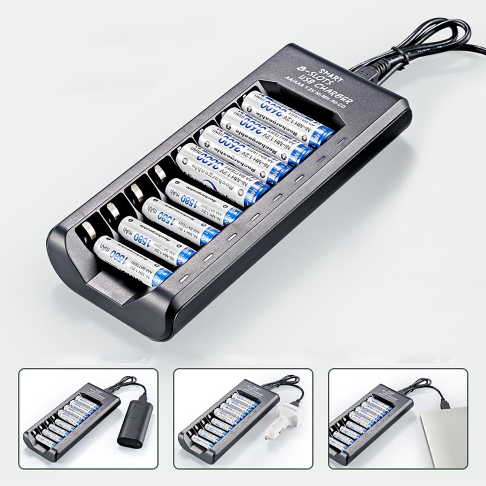 Lot de 5 chargeurs USB rechargeables à 8 emplacements 1,2 V Ni-MH AA/AAA - Facile à transporter
