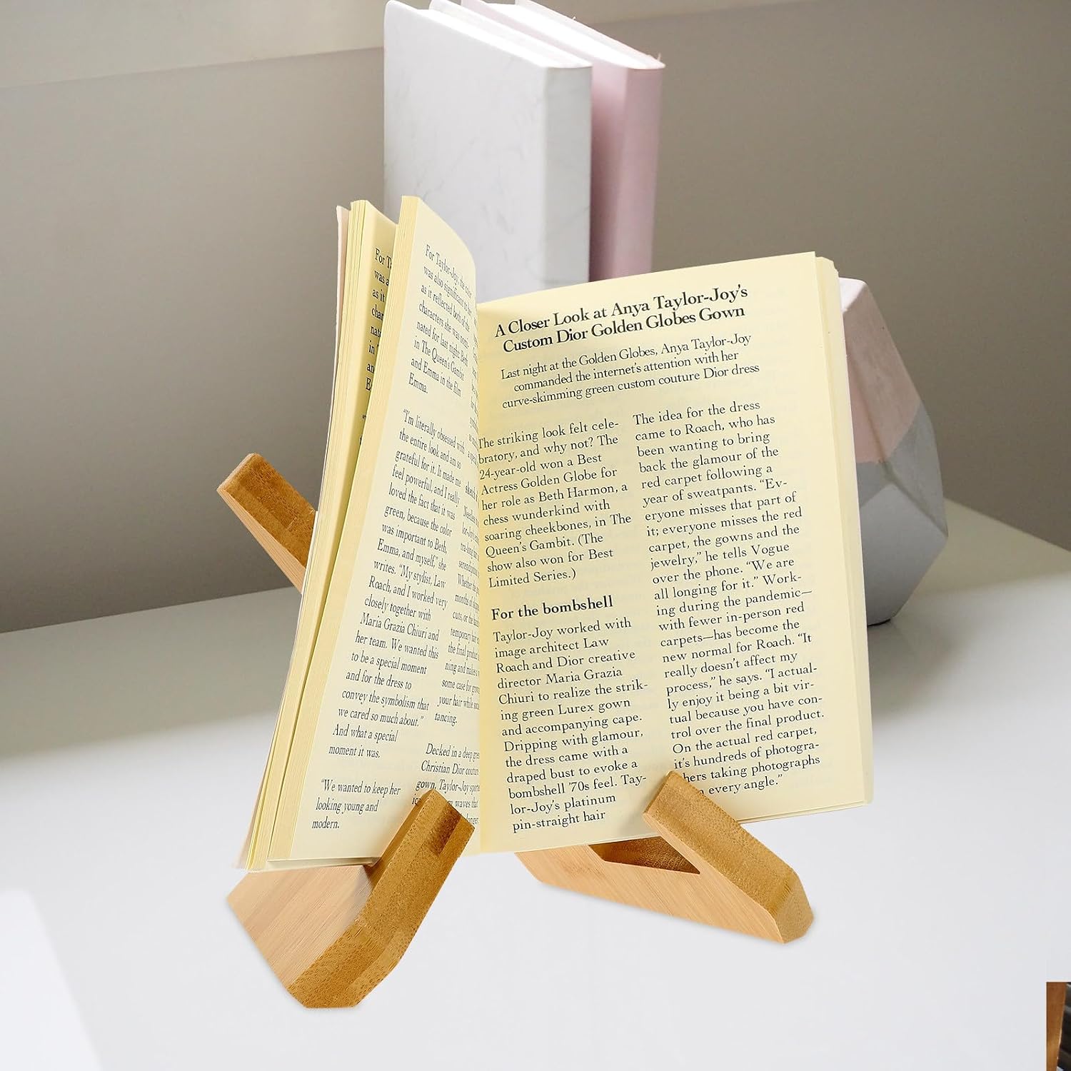 Cabilock Wooden Recipe Stand for Kitchen Adjustable Cooking Book Holder Stylish Book Rack for Home Decor for Reading and Baking Enhances Hands Multitasking