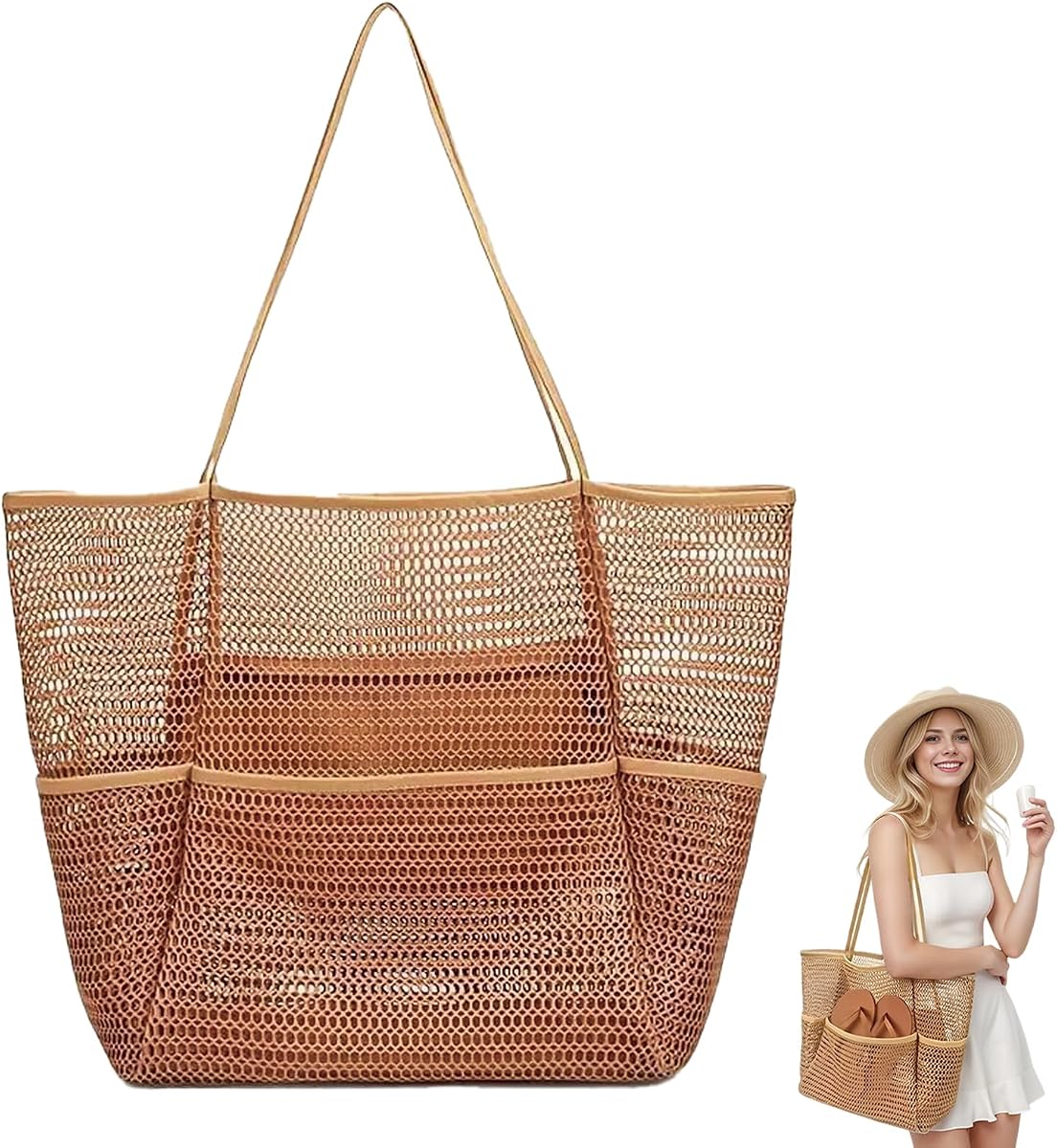 Extra Large Mesh Beach Tote Bag, Waterproof Sandproof Handbag