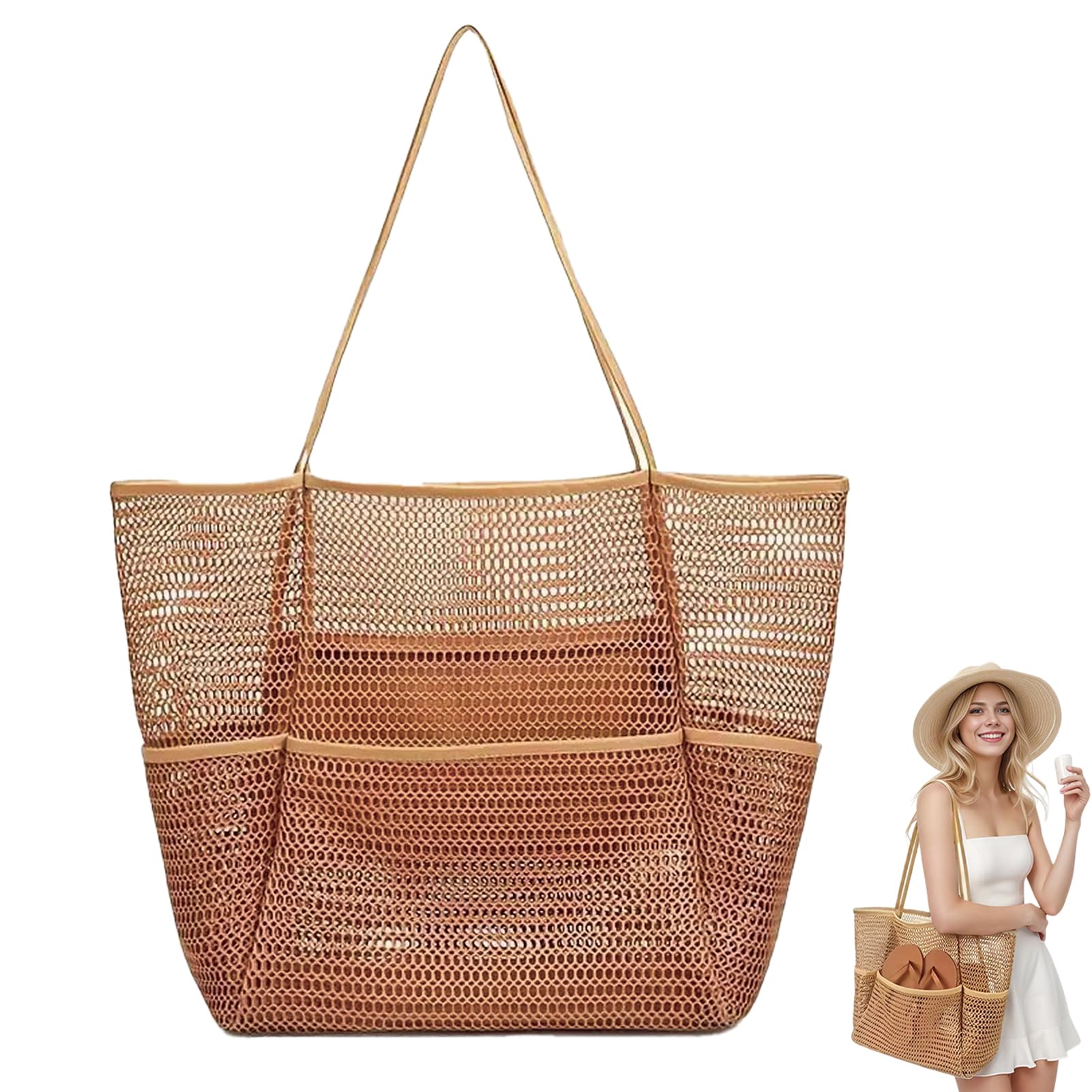 UlifeBetter Extra Large Mesh Beach Tote Bag, Waterproof Sandproof Pool Bag with Mini Pocket Foldable Lightweight Travel Tote for Vacation Cruise Beach