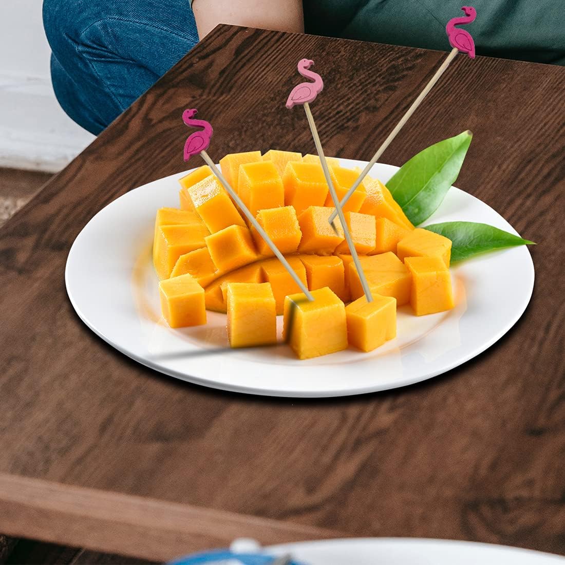 Cocktail Picks Bamboo Toothpicks Disposable Fruit Sticks for Appetizers Fruits Sandwich Burger BBQ Cocktail Party Supplies Fancy Sticks Flamingo 100PCS 4.7 inch