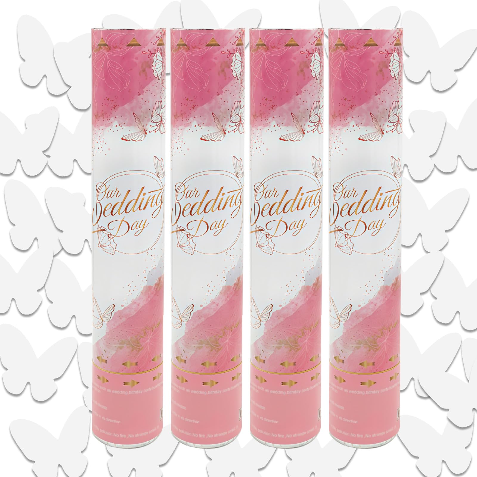 4 Pieces Confetti Cannons White Butterfly Shooters Pop 30cm Large Party Poppers Romantic Butterfly Wedding Cannon Confetti for Proposal Wedding Valentine's Day Anniversary Birthday