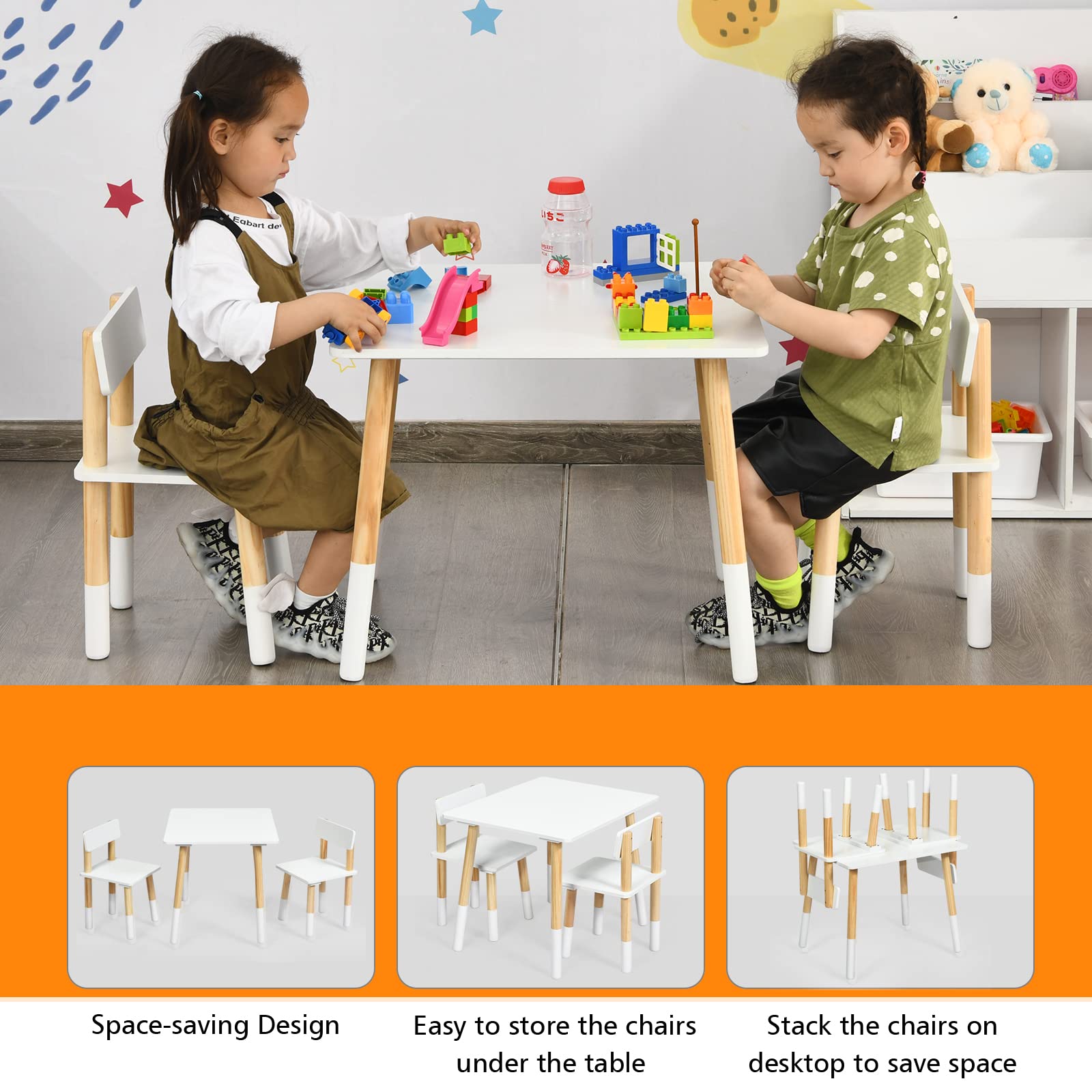 LIFEZEAL Juego de mesa infantil con 2 sillas multifunción, juego de mesa y silla para niños de 3 a 7 años, para guardería, sala de estar, habitación infantil