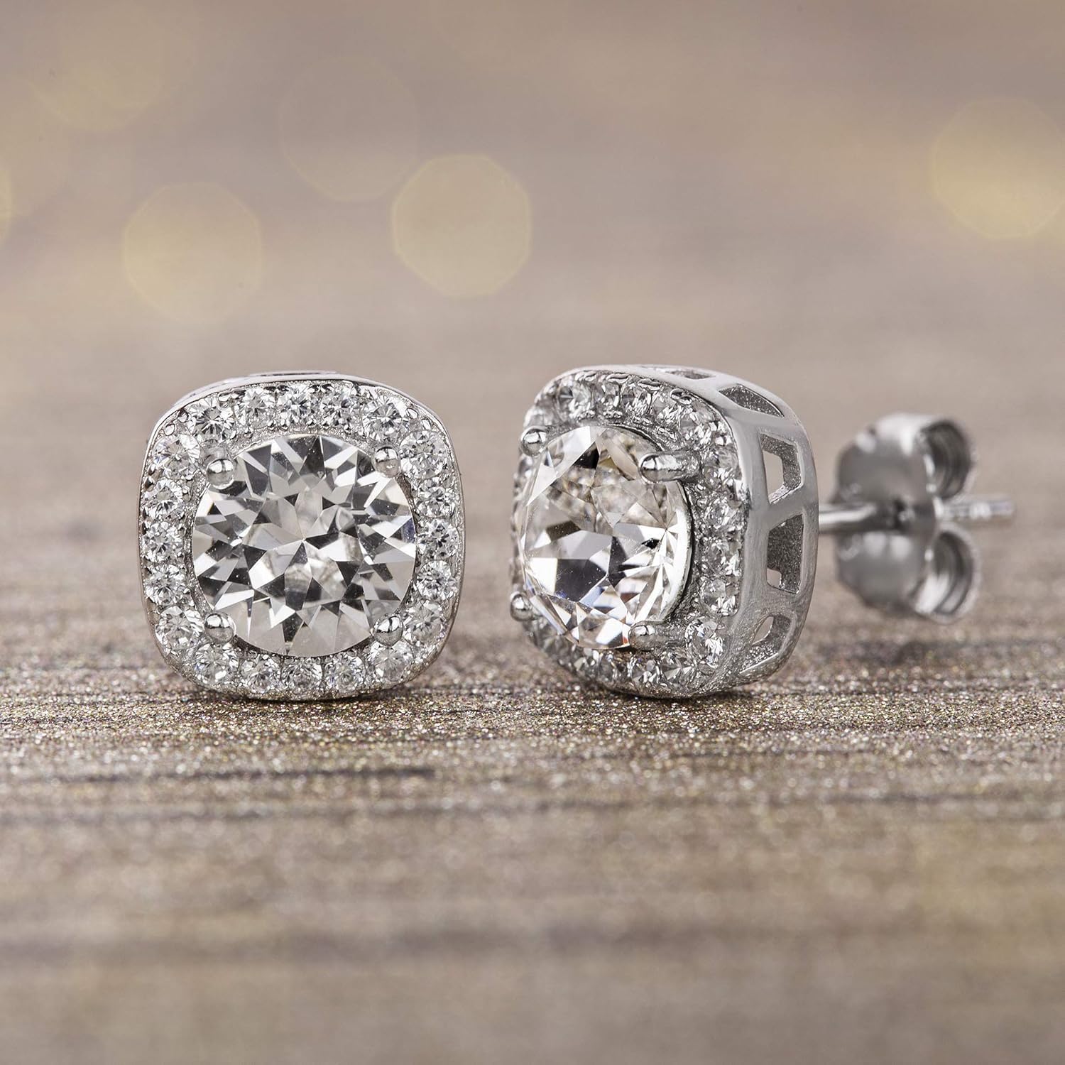 S925 Moissanite Halo Square Stud Earrings Birthday Gift For Men Women D Color, VVS1 Clarity Hypoallergenic Moissanite Earrings - Image 6