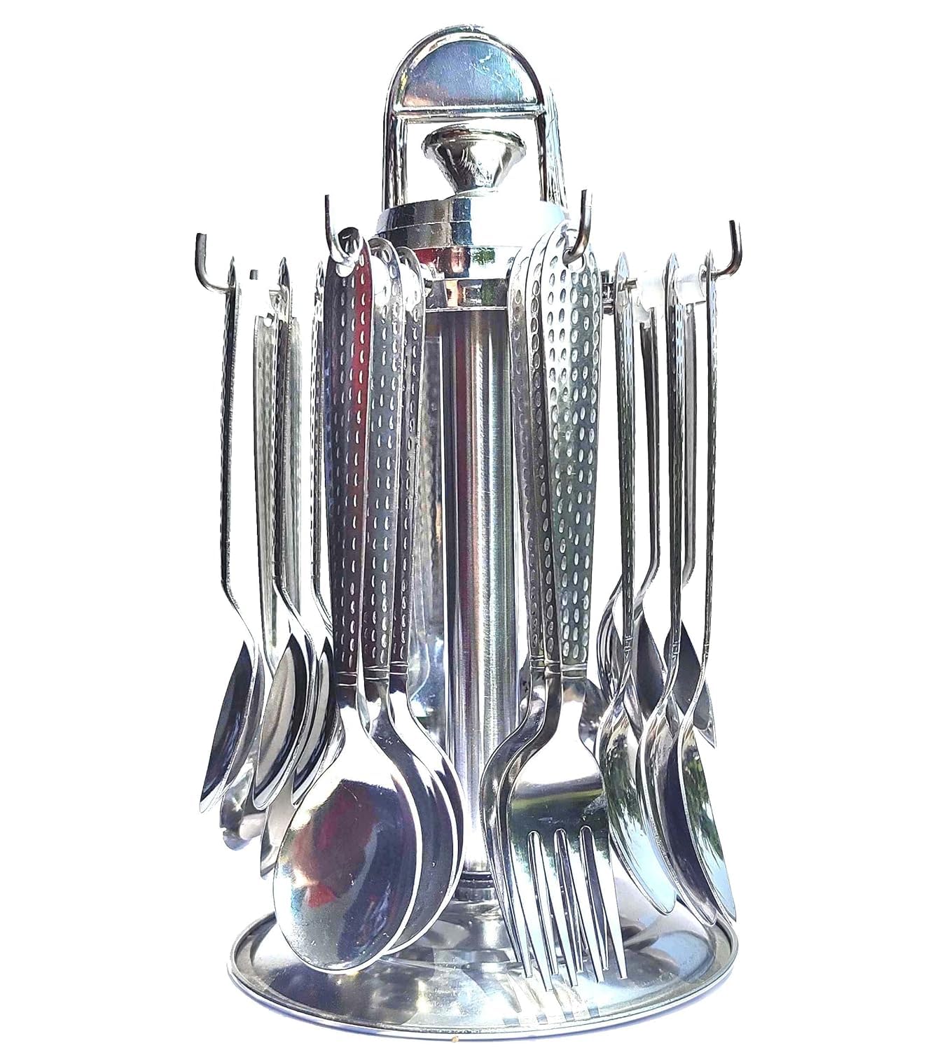 Stainless Steel 24 Pcs Cutlery Set for Dining | 6 Tea Spoons, 6 Master Spoons, 6 Forks, & 6 Soup Spoon with a Luxury Table Stand for Kitchen | Non Toxic, Anti-Rust & Dishwasher Safe