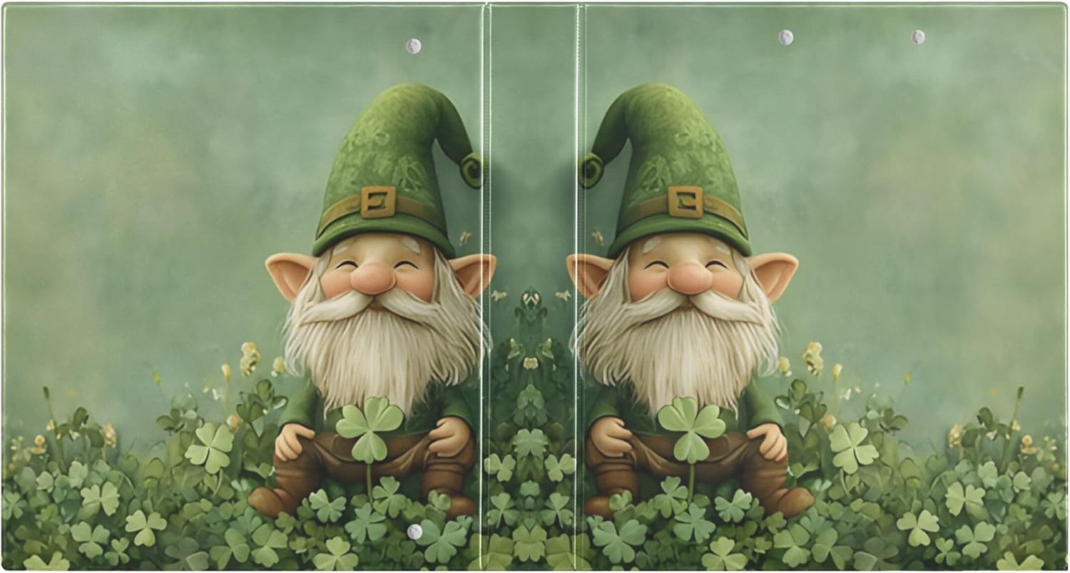 St. Patrick's Day Elf 3 Ring Binders, 1.5” Round Ring Binders with Clipboard - Letter Size, 3 Interior PVC Clear Pockets & Anti-Slip Clip for Office School Supplies, 2PCS