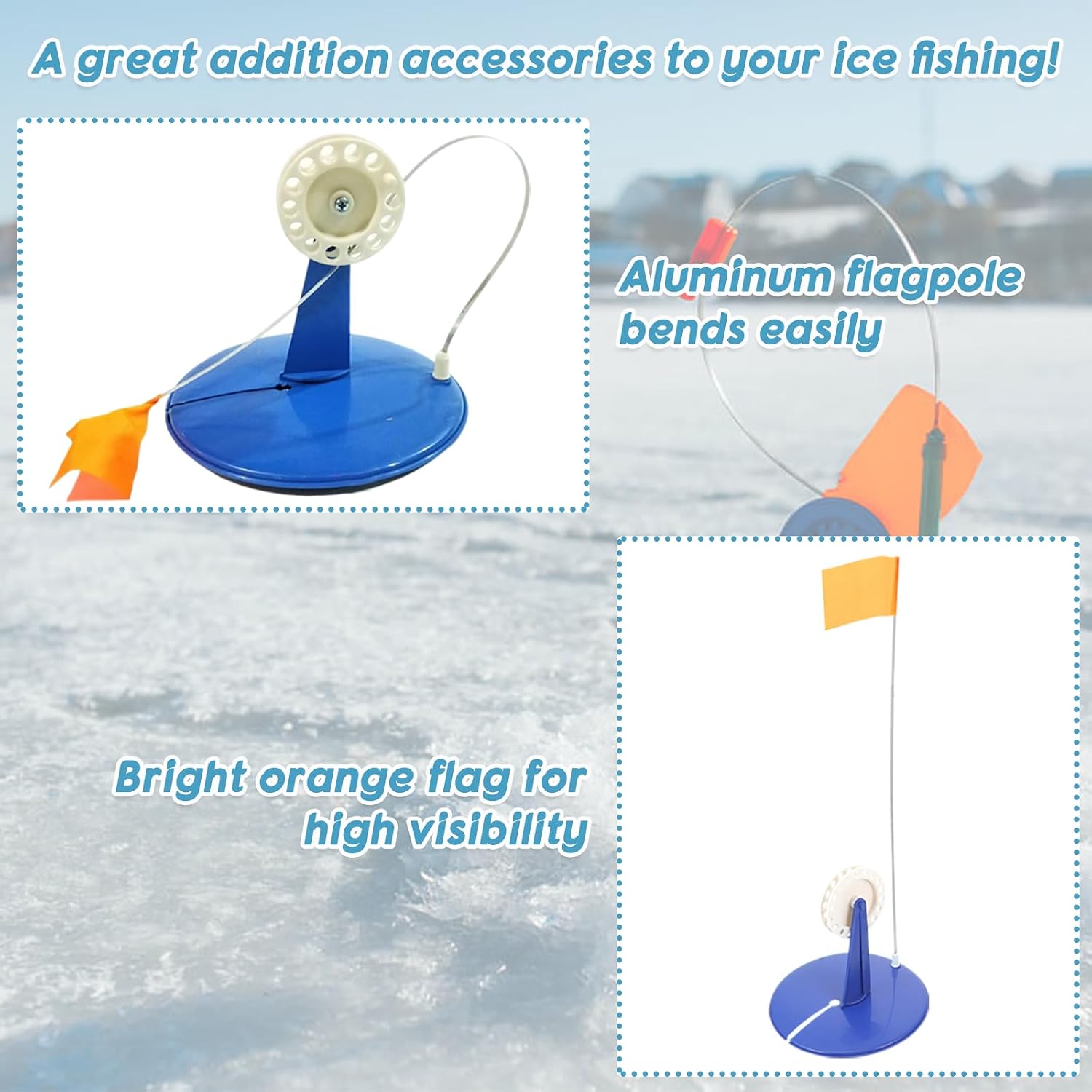 Klevery Ice Fishing Tip-Up, Portable Rod Compact Flag Tackle Aid Accessories for Outdoor Angling, 2 Pcs
