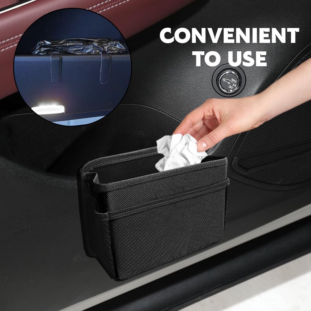 Car Trash Can, Foldable Mini Vehicle Trash Bin Garbage Organizer Holder, Waterproof Automotive Interior Hanging Dustbin Storage Bag Container, Universal Auto Accessories for Most Cars (Black)