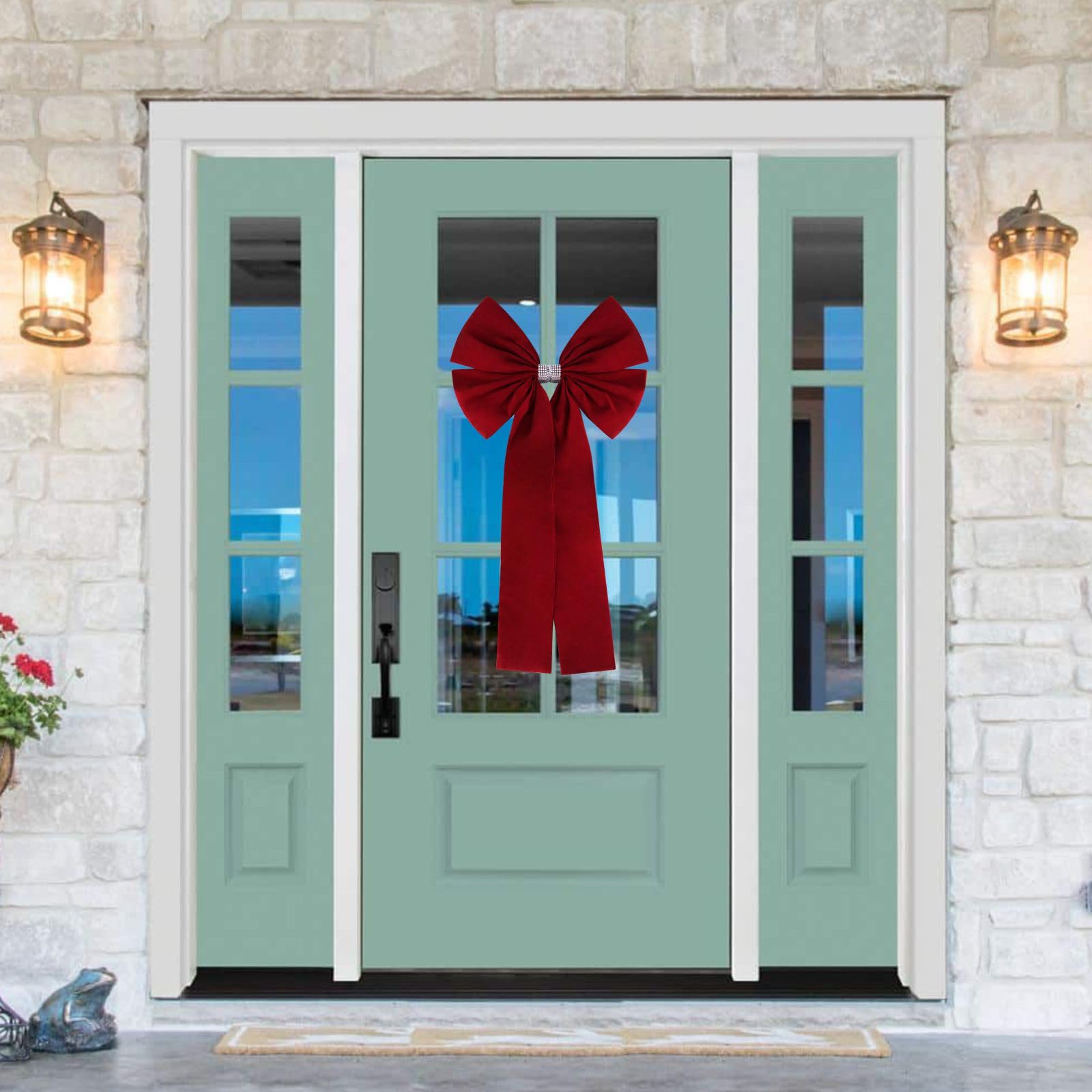 Meseey Lazo extra grande para árbol de Navidad de 36 x 18 pulgadas, lazo de terciopelo para decoración del hogar de Navidad, decoración de interiores y exteriores (borgoña)