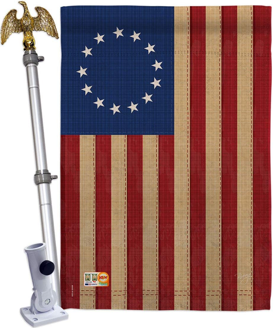 Betsy Ross Vintage House Flag Dowel Set Americana US Historic July Memorial Veteran Independence United State American Small Decorative Gift Yard Banner Double-Sided Made In USA 28 X 40