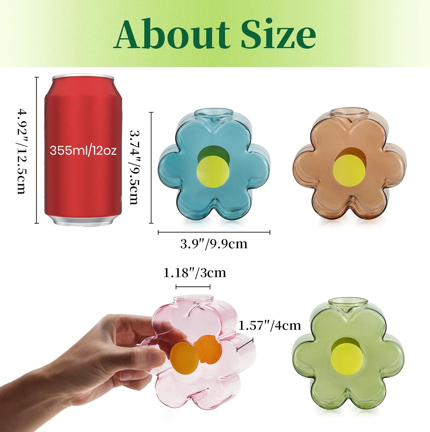 Hewory Unique Small Vases for Flowers: Colorful Vase Set Girly Home Shelf Decor - Cute Glass Bud Vases for Centerpieces Modern Living Room Office Bedroom (Pink & Blue & Green & Amber)