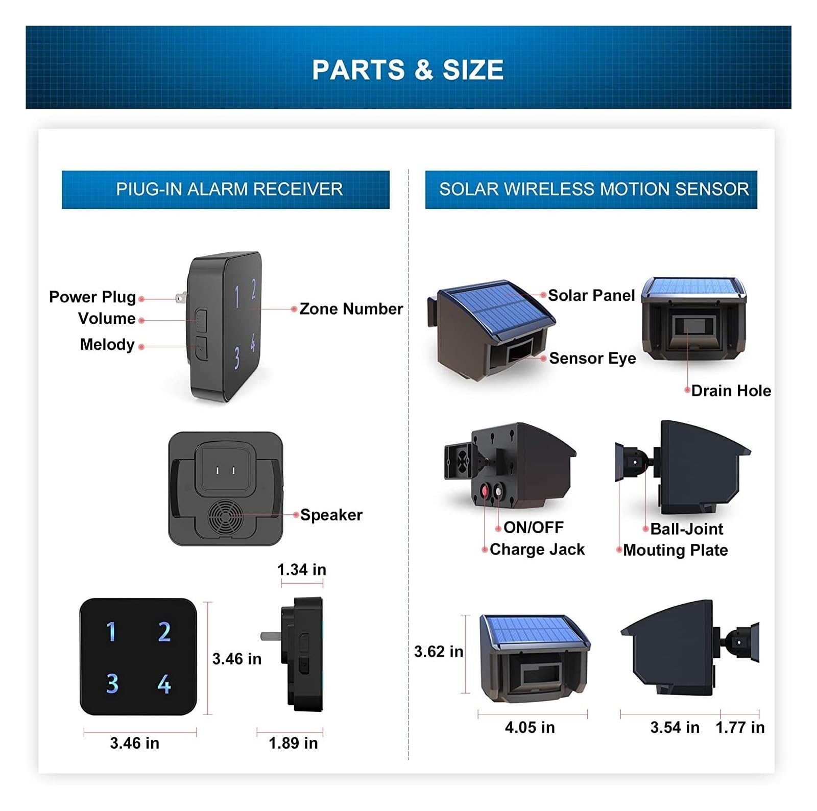 Sistema de Alarma, Alarma Inteligente De 400 Metros, For La Entrada Inalámbrica Solar, Sensor Y Detector Movimiento Resistente A Intemperie For Exteriores, Alerta Seguridad DIY(KIT1)