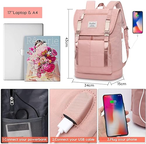 Miniatura 7 de YAMTION Mochila escolar para mujeres adolescentes y niñas, bolsa de libros para estudiantes universitarios para laptop de 17 pulgadas, bolsas de