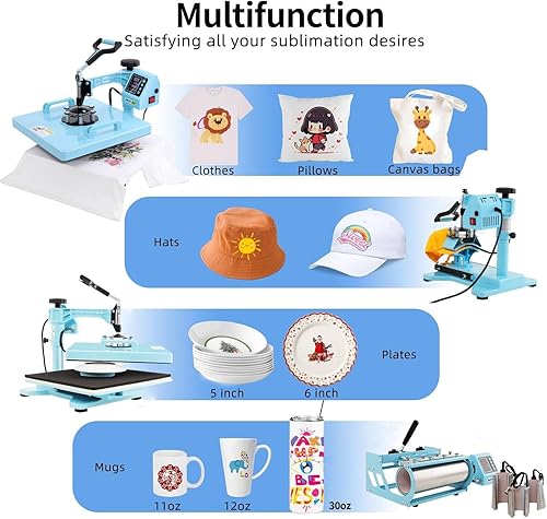 Miniatura 2 de WHUBEFY Prensa de calor, máquina de prensa de camisas de 15 x 15 pulgadas 8 en 1 con accesorio de vaso de 30 onzas, máquina de sublimación digital