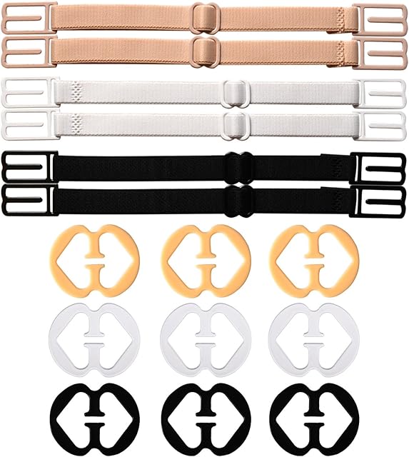 eBoot 6 Pieces Non-slip Bra Straps Elastic Adjustable Bra Strap Holder with 9 Pieces Bra Clips, Multicoloured , M