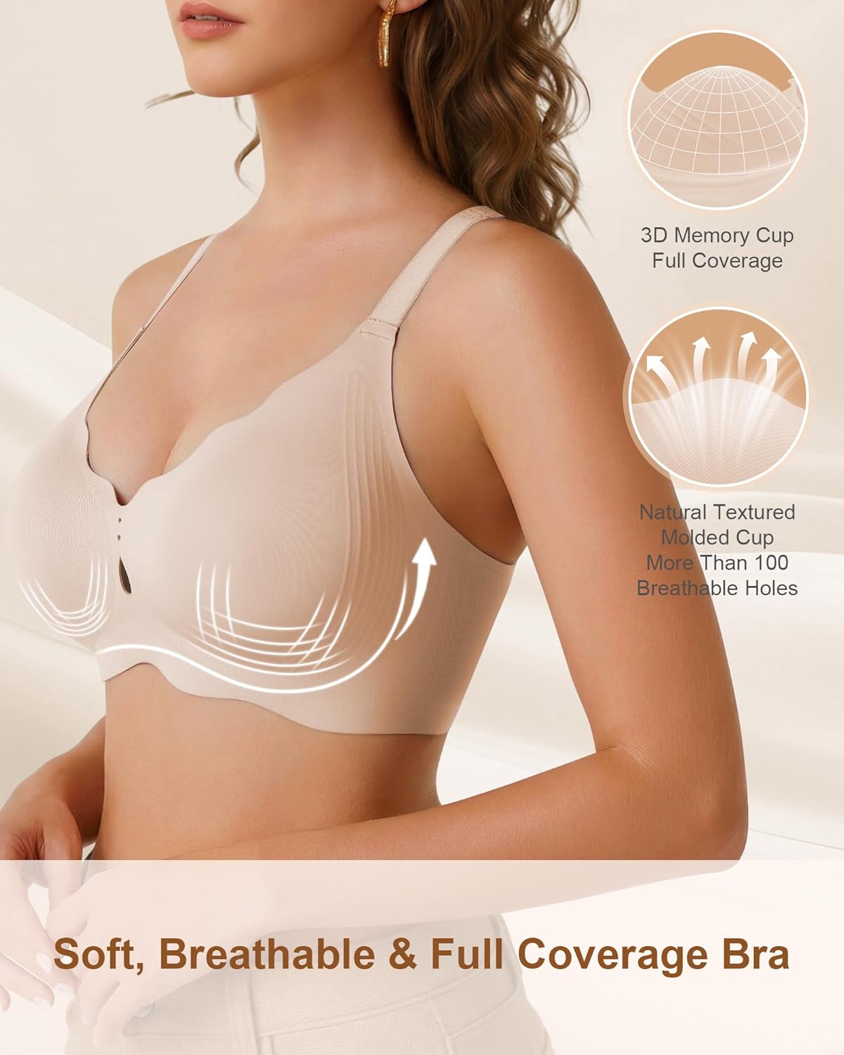 Cevapro Jelly Bras for Women, Wireless Push Up Bra Seamless Full Coverage Bralettes Comfortable No Underwire Tshirt Bra