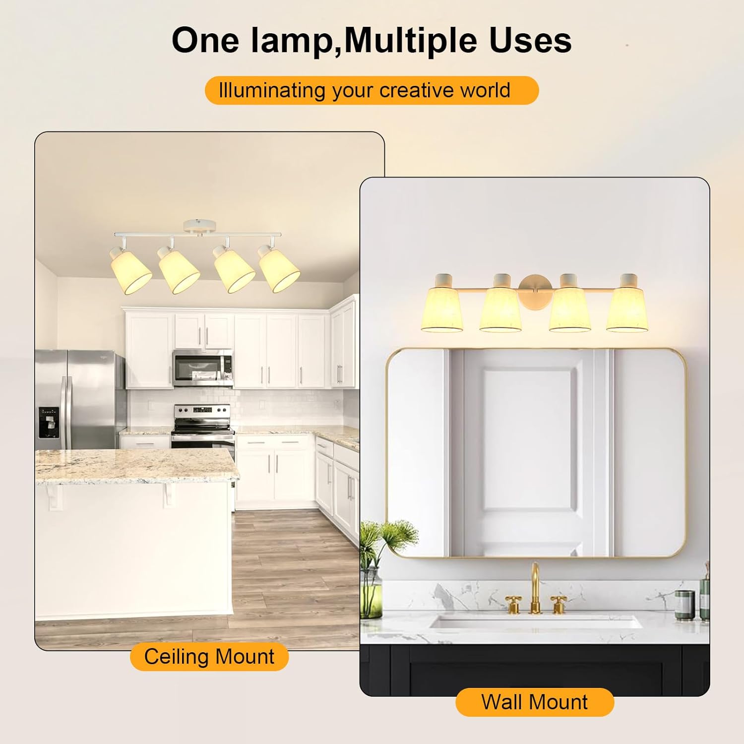 LTBLIGHT 4-Light Track Lighting Kit, Modern White Linen Ceiling Spotlights Fixture, Flexibly Rotatable Track Lighting for Kitchen Living Room Bedroom, E26 Base(Bulb Not Included)