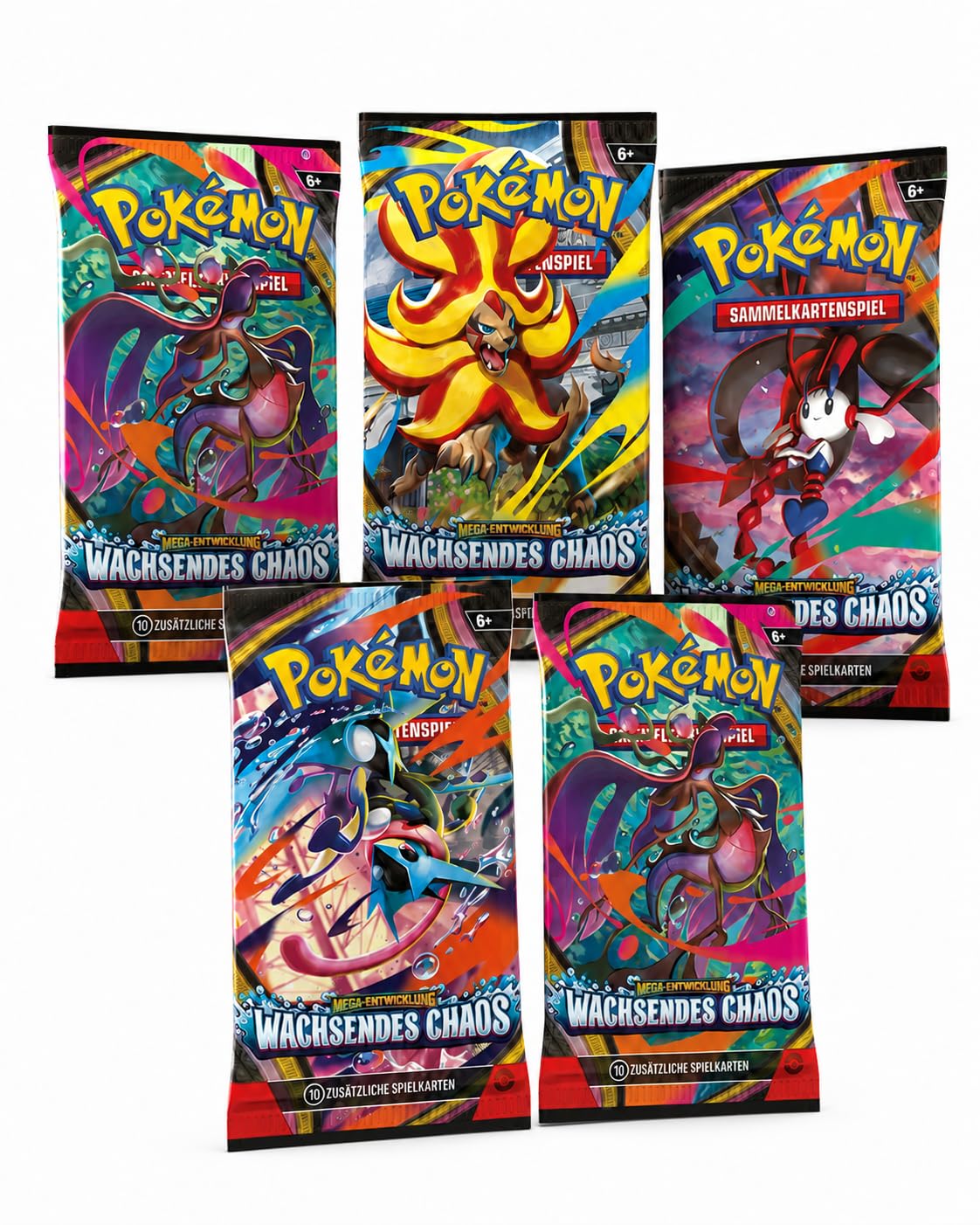 Pokemon Mega Entwicklung – 5 Wachsendes Chaos Booster Packs - Deutsch NEU & OVP und BB-Toy-Trades-Toploader