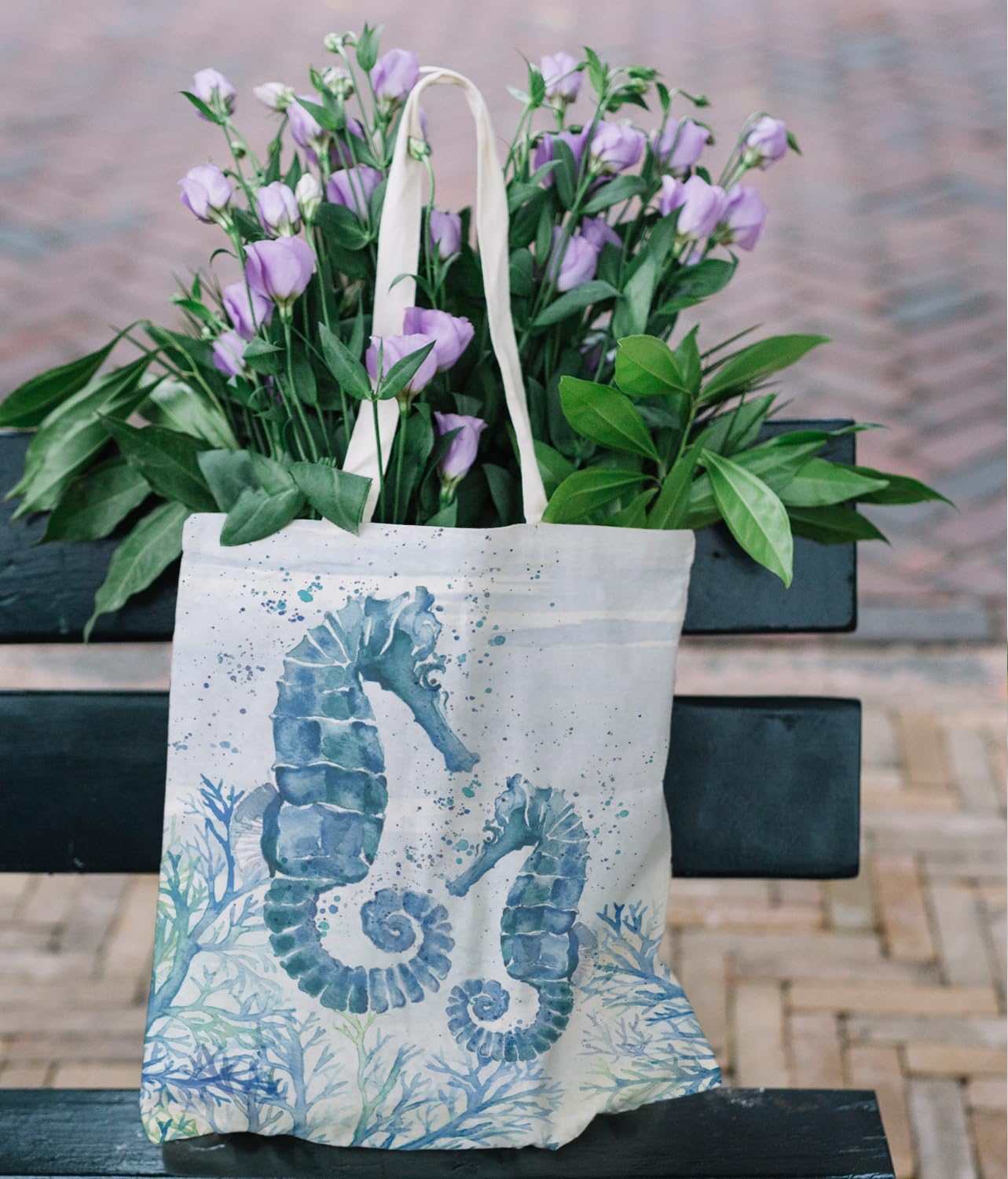 Beach Tote Bags for Women, Seahorse Canvas Tote Bag, Beach Lover Gifts Tote Bag, Reusable Grocery Bags Shopping Bags - Image 2