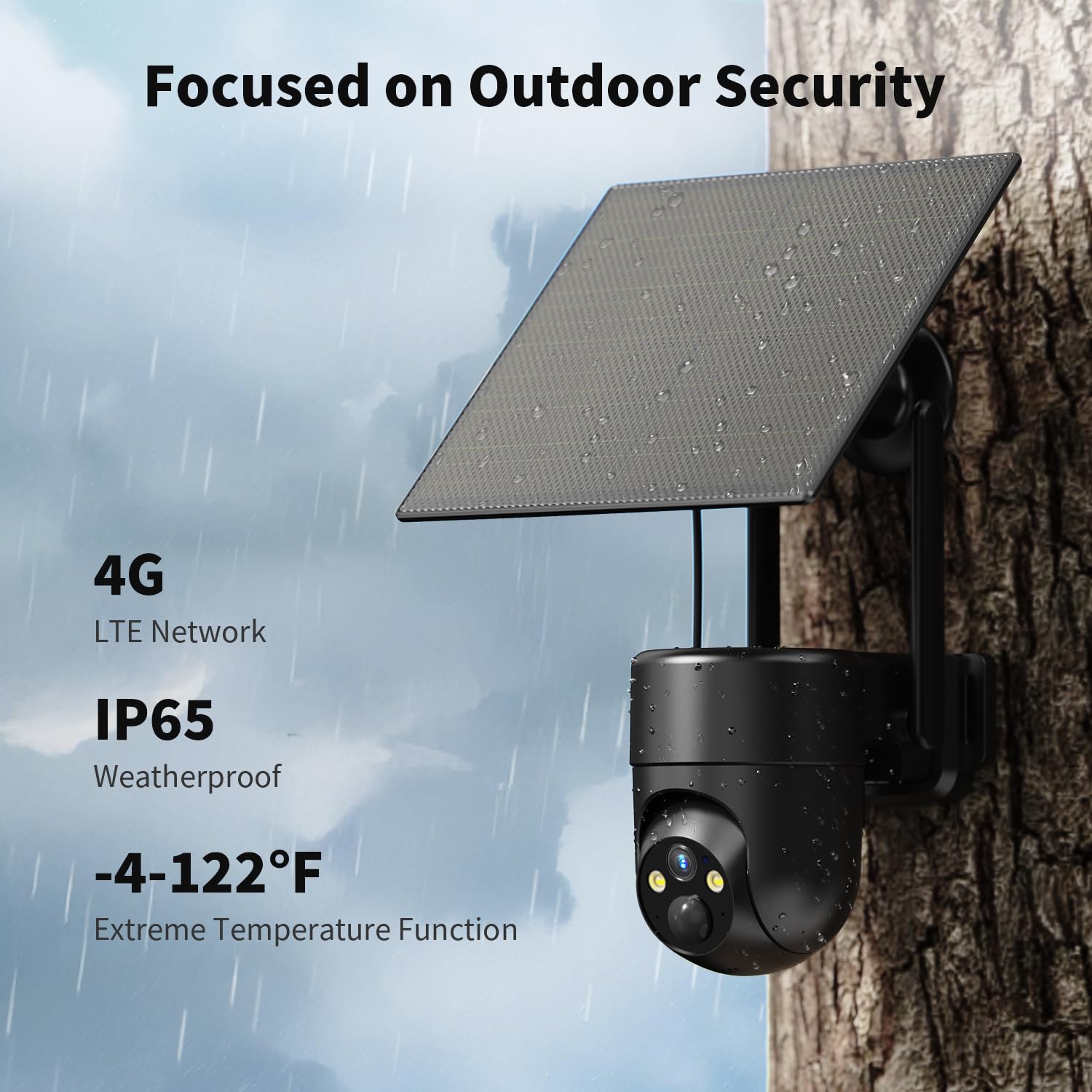 ELYSOO Telecamera di sicurezza cellulare 4G LTE, senza WiFi, telecamera di sicurezza per esterni senza fili con vista completa a 360°, piano dati illimitato, visione notturna a colori 2K, allarme