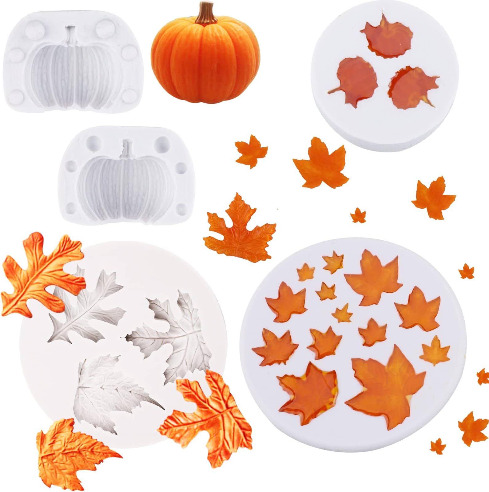 Maple Leaf Mold, Silicone Pumpkin Maple Leaves Mold Fall Fondant Molds for Fall Harvest Thanksgiving Halloween Cake Decorations Mold Sugarcraft Chocolate Candy Clay Tools