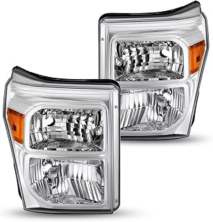SOCKIR Headlight Assembly Set Compatible with 2011-2016 Ford F-250 F-350 F-450 F-550 Super Duty Passenger and Driver Side (Chrome Housing with Amber Reflector)