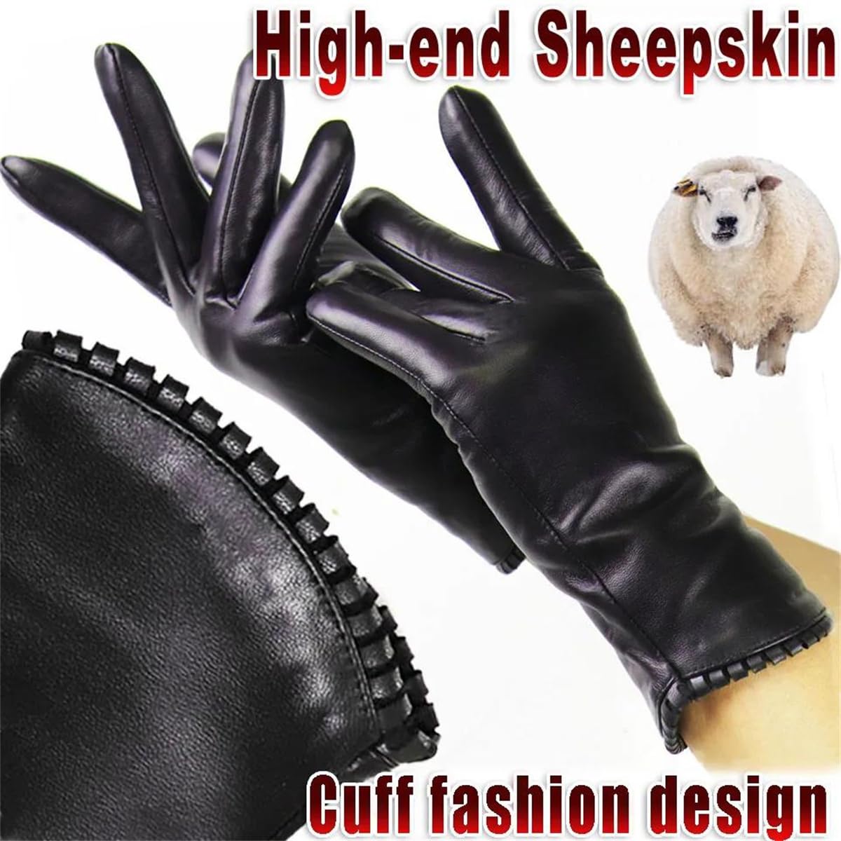 Guantes De Piel De Oveja Para Mujer, Guantes De Cuero Cálidos Para El Invierno, Guantes De Conducción Para Exteriores A La Moda
